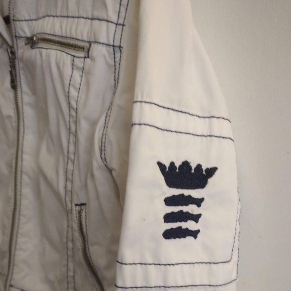 Sand White cotton jacket summer light zipper pockets 4 6 Island Cruise Vacation - Picture 13 of 15